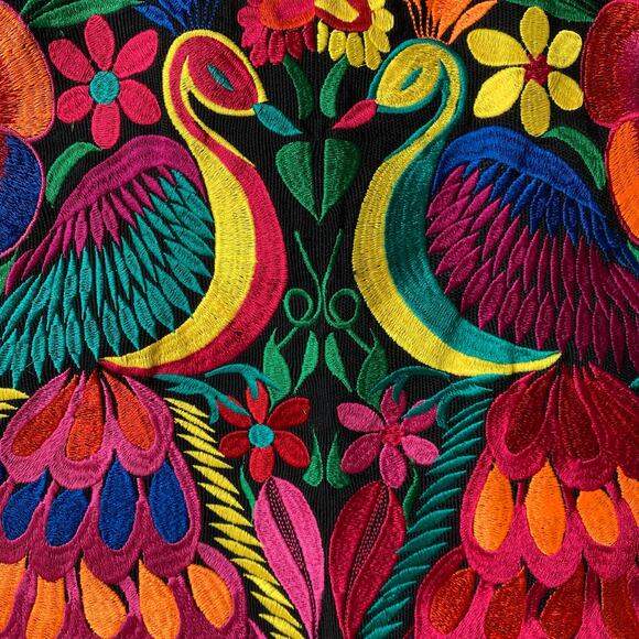 Embroidered Peacock Corduroy Canvas Tote Bag Black Pink Multicolor Artsy NEW - Picture 2 of 9